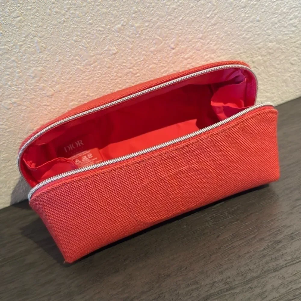 Dior Coral Canvas Cosmetic Vanity Case Travel Jewelry Makeup‎ Organizer